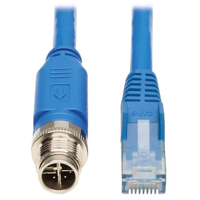 高品质 IP68 M12 Cat6 以太网电缆公对公蓝色电缆组件